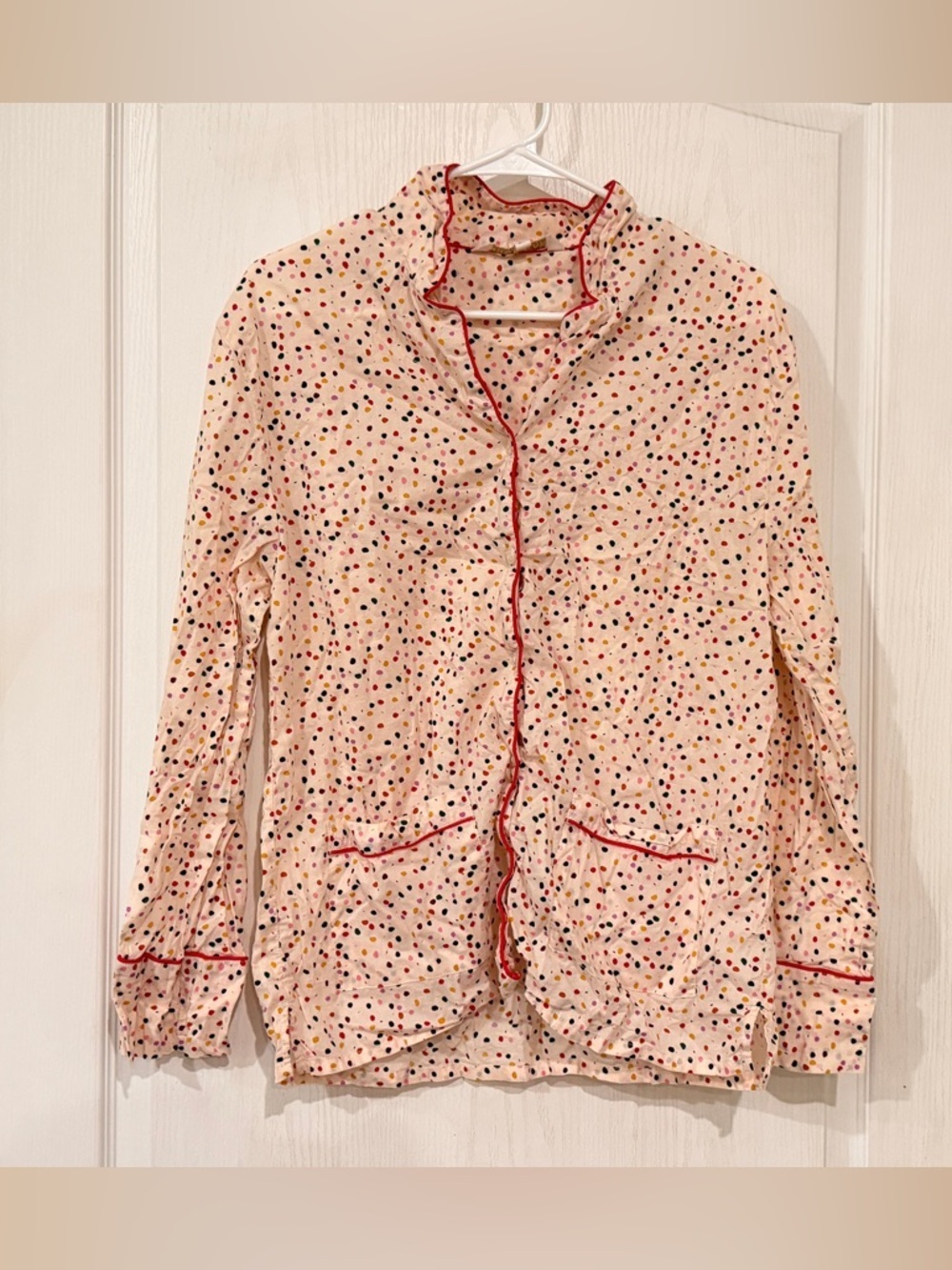 Final Price Shiraleah Cream Polka Dot Shirt with Red Piping